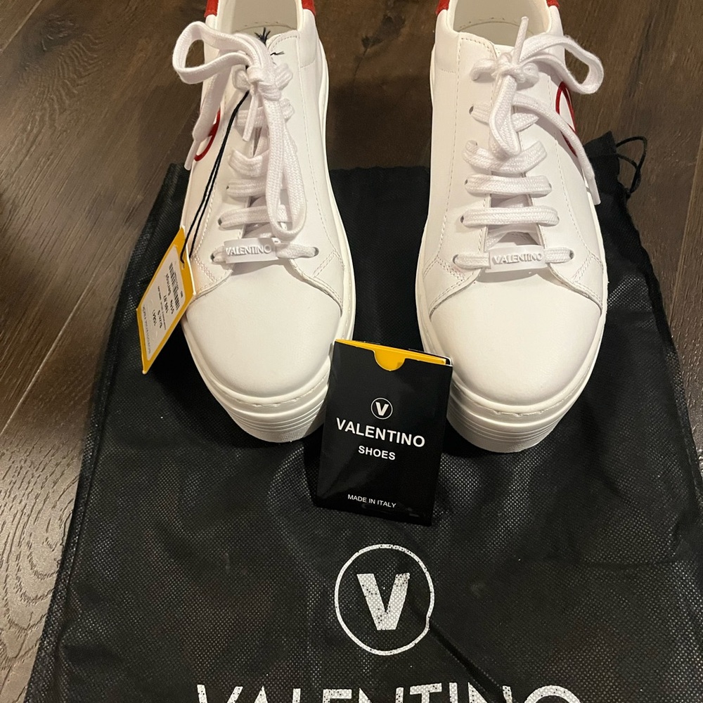 Valentino White Sneakers with Subtle Red Detail